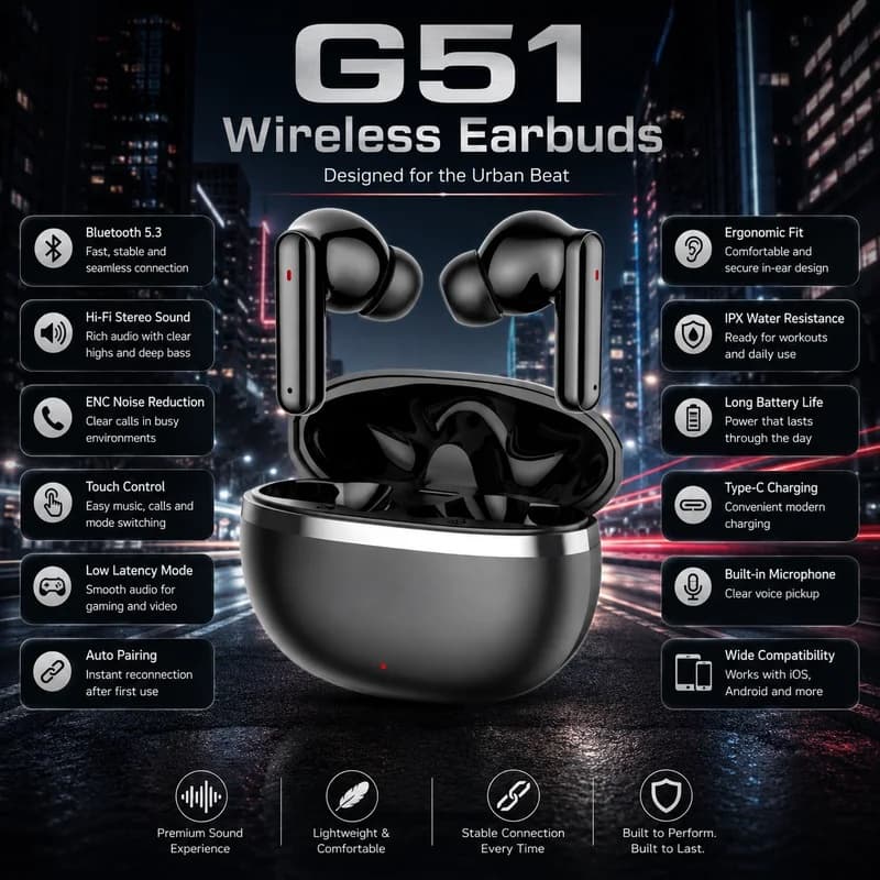 Fones de ouvido Newwireless Bluetooth com controle por toque, fones esportivos de som estéreo HiFi, fones de ouvido para