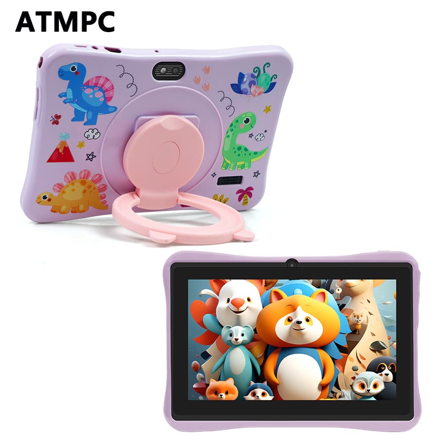 Tablet educativo para crianças ATMPC de 7,2 polegadas, com Android 14, capa de silicone à prova de choque, controle