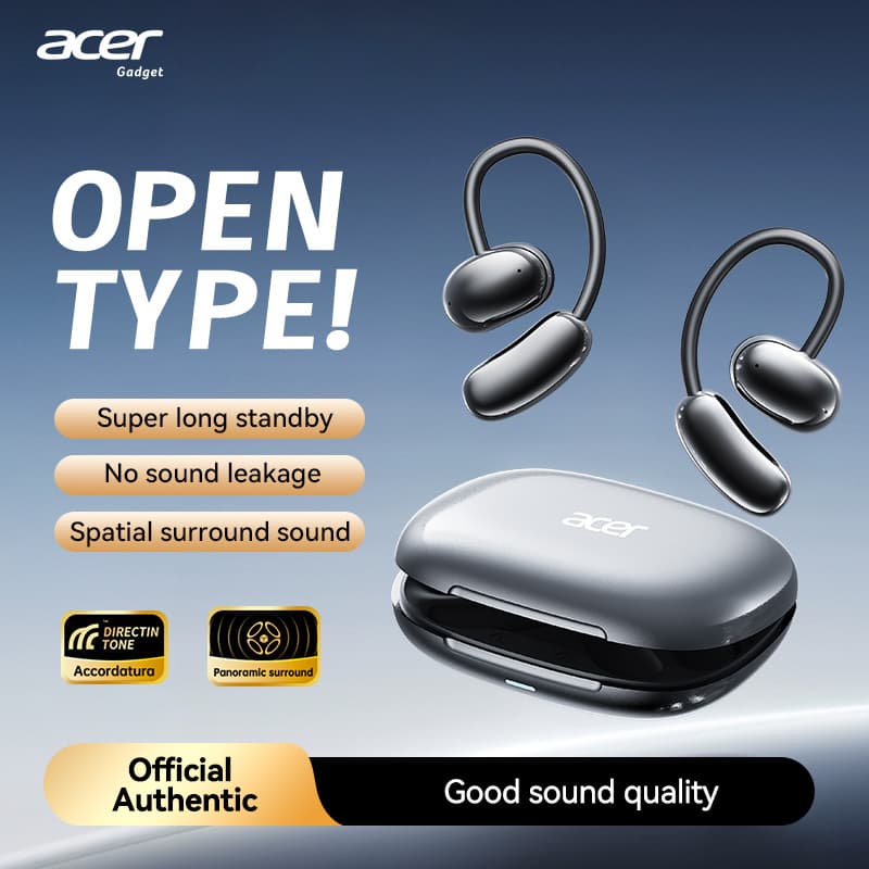 Fones de Ouvido Acer OHR639, Fones Bluetooth Sem Fio TWS, Fones Abertos, Som HiFi, USB-C, Música, Uso Diário, Viagem,