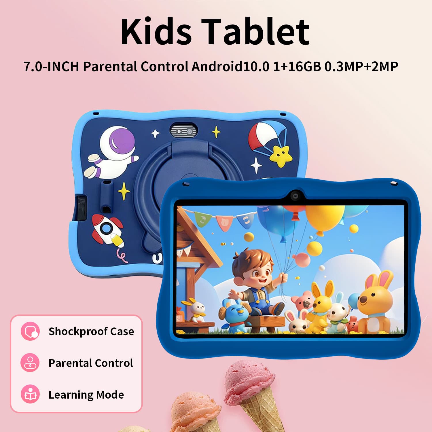 Tablet Android Resistente E Durável De 7 Polegadas Para Crianças , Armazenamento De 16 Gb , Suporte WiF Bluetooth , Port