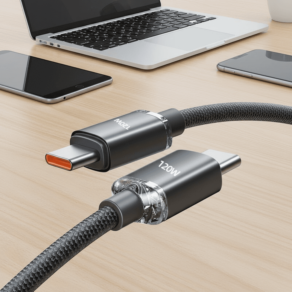  Cabo de Carregamento Rápido USB C para USB C 120W para Celulares Samsung, Cabo de Dados e Carregador Tipo C