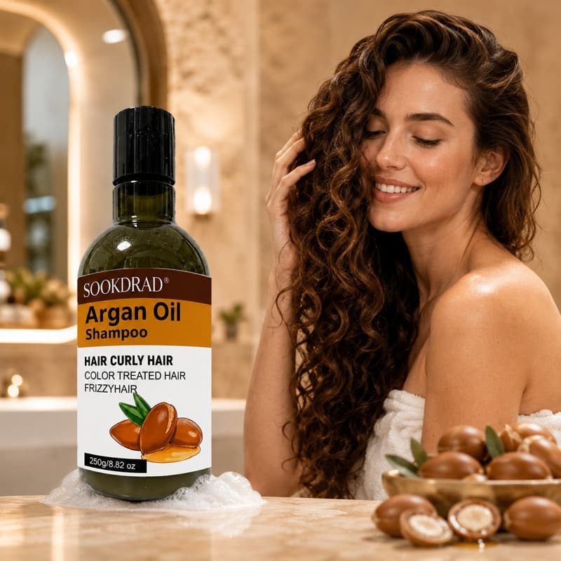 Shampoo de Óleo de Argan, Hidratante para Cabelos Secos e Cacheados, Fixa a Cor, Reduz o Frizz