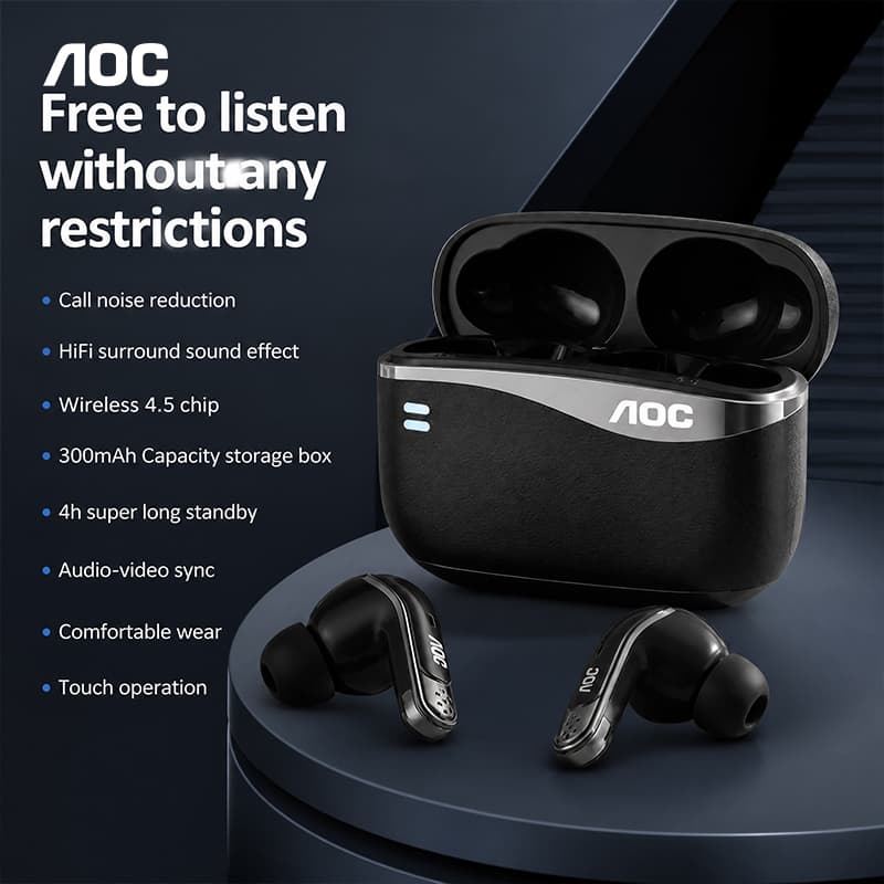 Fones de Ouvido AOC ACT4625, Fones Bluetooth 5.4, Modo Duplo 2.4G, Fones de Ouvido para Jogos de Baixa Latência, Redução