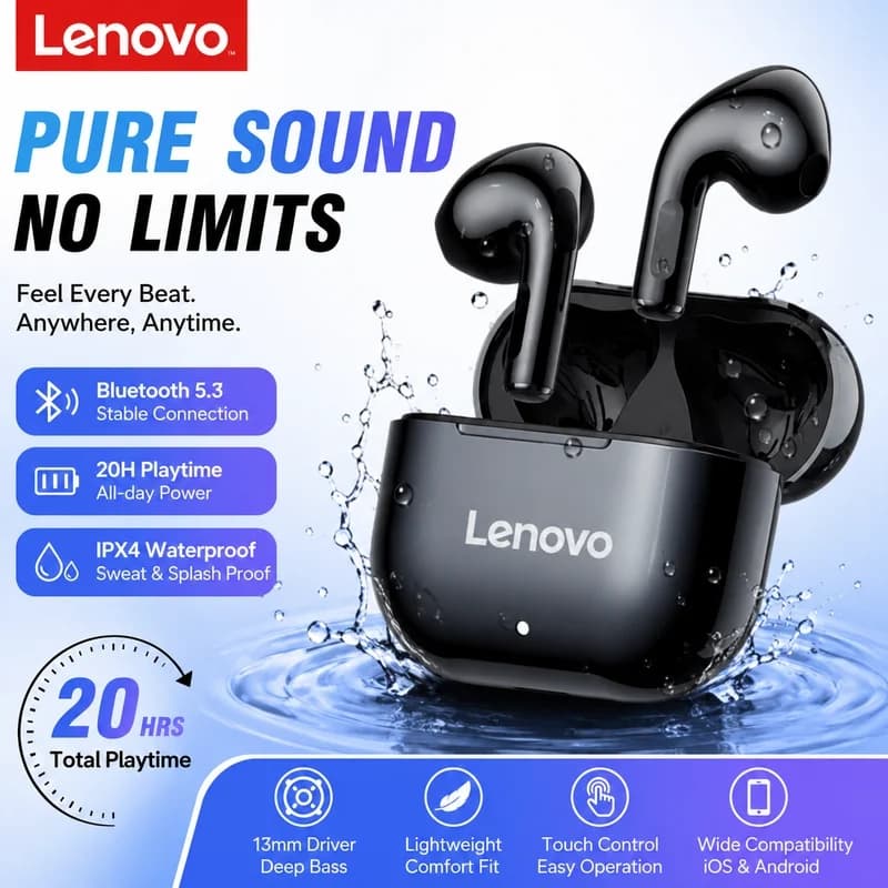 Fones de Ouvido Lenovo LP40, sem fio TWS, fones de ouvido Bluetooth com controle por toque, fones esportivos estéreo,