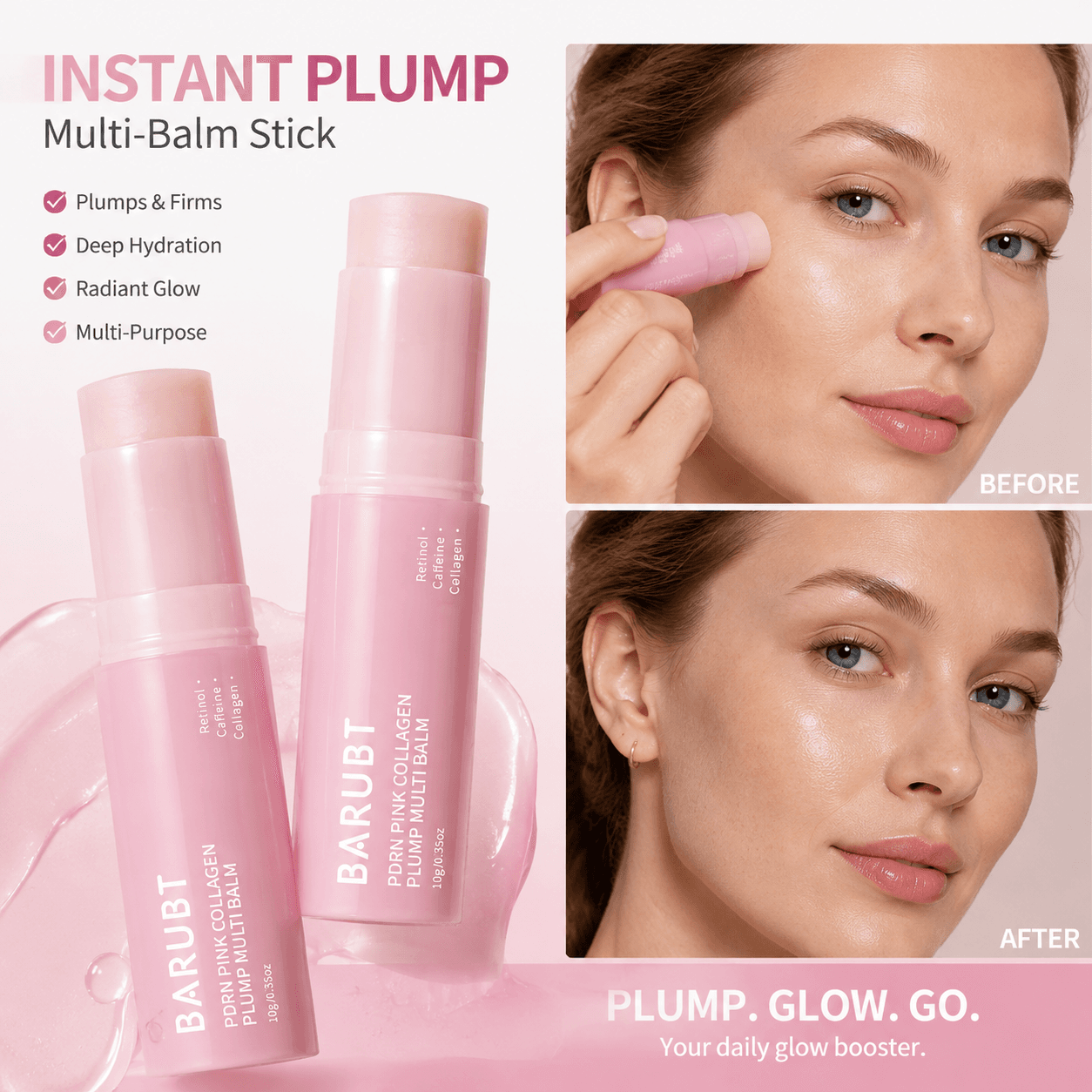 Pink Collagen Stick 10g: Repara a barreira cutânea, hidrata profundamente, aumenta o , firmeza anti-idade e melhora a