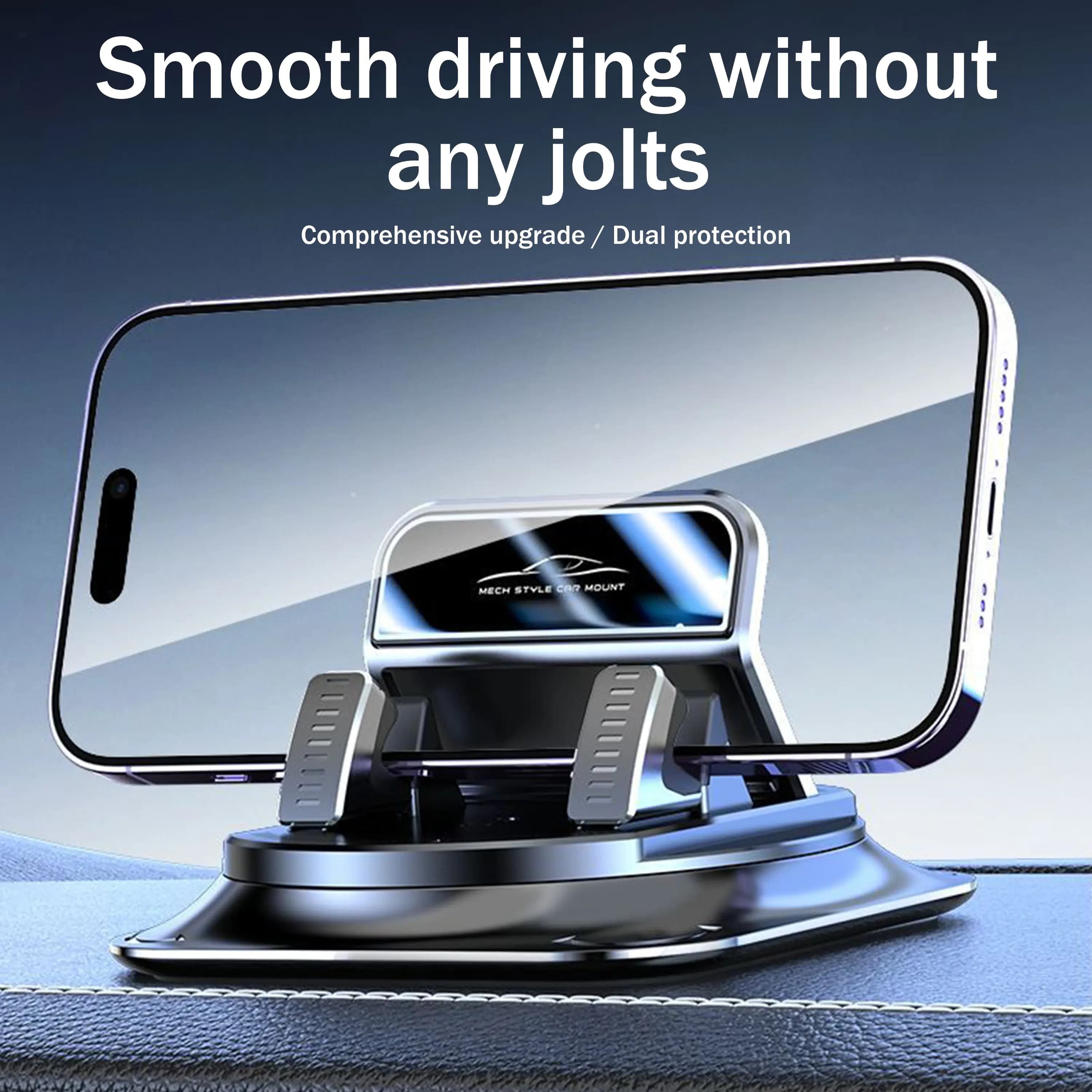 Suporte Universal para Celular de Carro: Rotação 360°, Clipe Antiderrapante para Painel com Uma Só Mão Compatível com