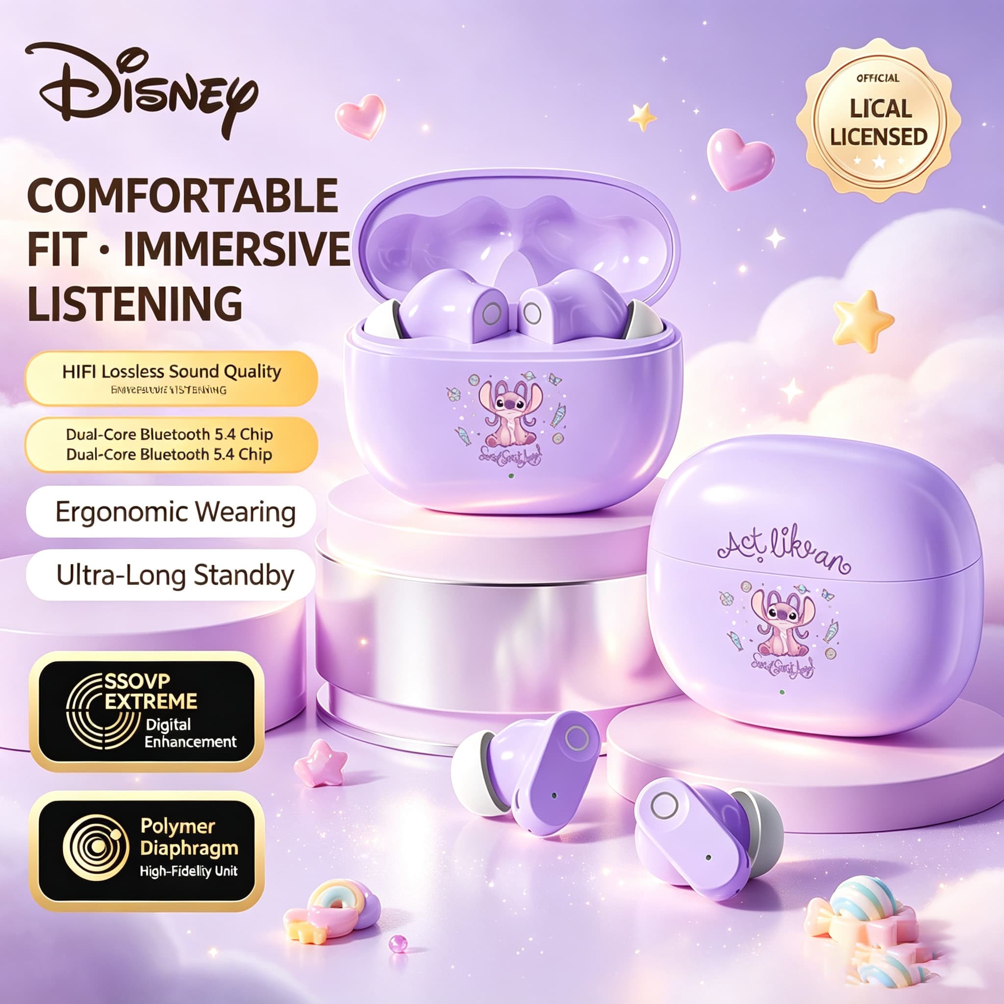 Fones de ouvido Q1, fone in-ear de haste curta, corpo fofo e redondo, fone de ouvido, atualização de chip Bluetooth,