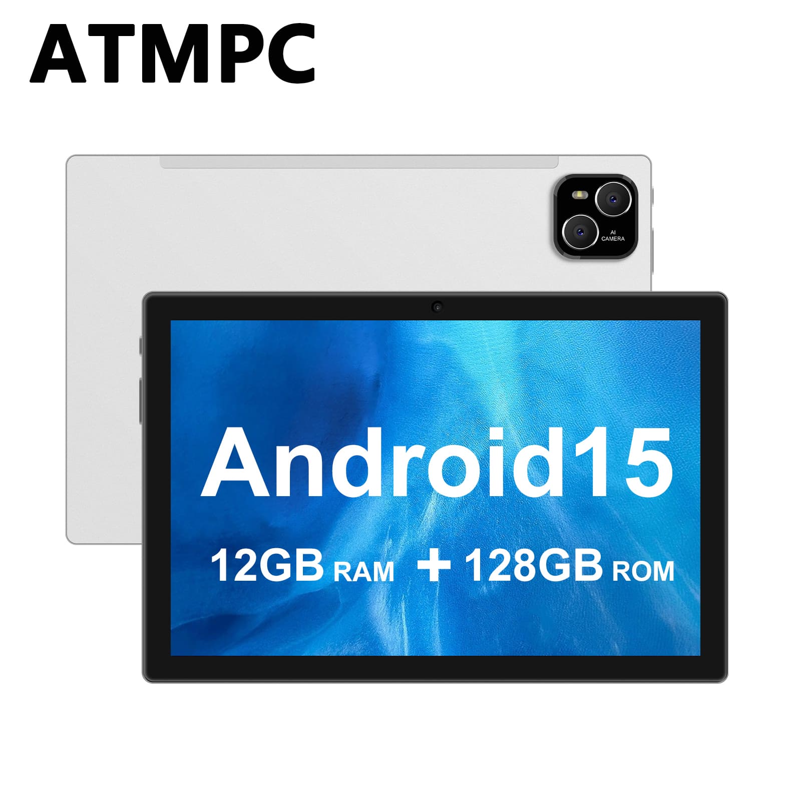 Tablet infantil ATMPC de 10 polegadas, tablet Android, sistema 15, memória expansível de 12GB + armazenamento de 128GB
