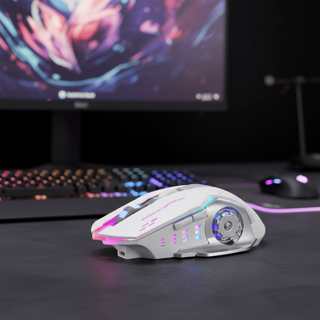  Mouse Gamer Sem Fio Silencioso, Recarregável, Mouse Bonito, Retroiluminado RGB para Laptops, PCs, Escritório, Estudo