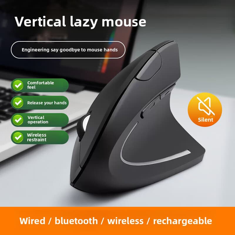 Mouse vertical ergonômico sem fio de conexão dupla, carregamento sem fio, Bluetooth + 2.4G, tipo C, iluminação RGB,