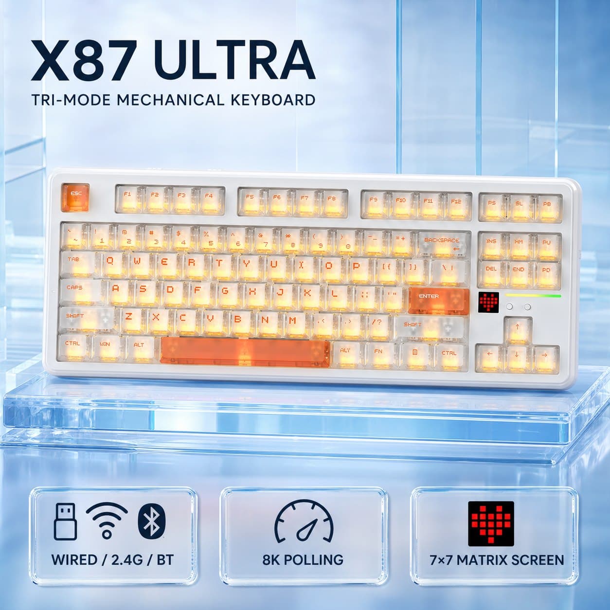 Teclado Mecânico de Jogos X87 ULTRA Mini USB, Interruptor de Jogos, Teclado Compacto, Keycaps PBT, Perfil OEM, Teclado