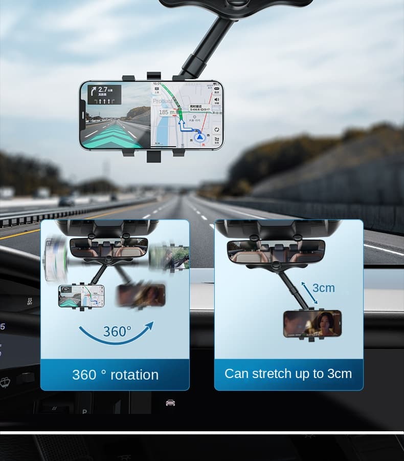 【SAIMILI】Suporte para celular 360° para retrovisor de carro, suporte universal giratório e ajustável para GPS e celular