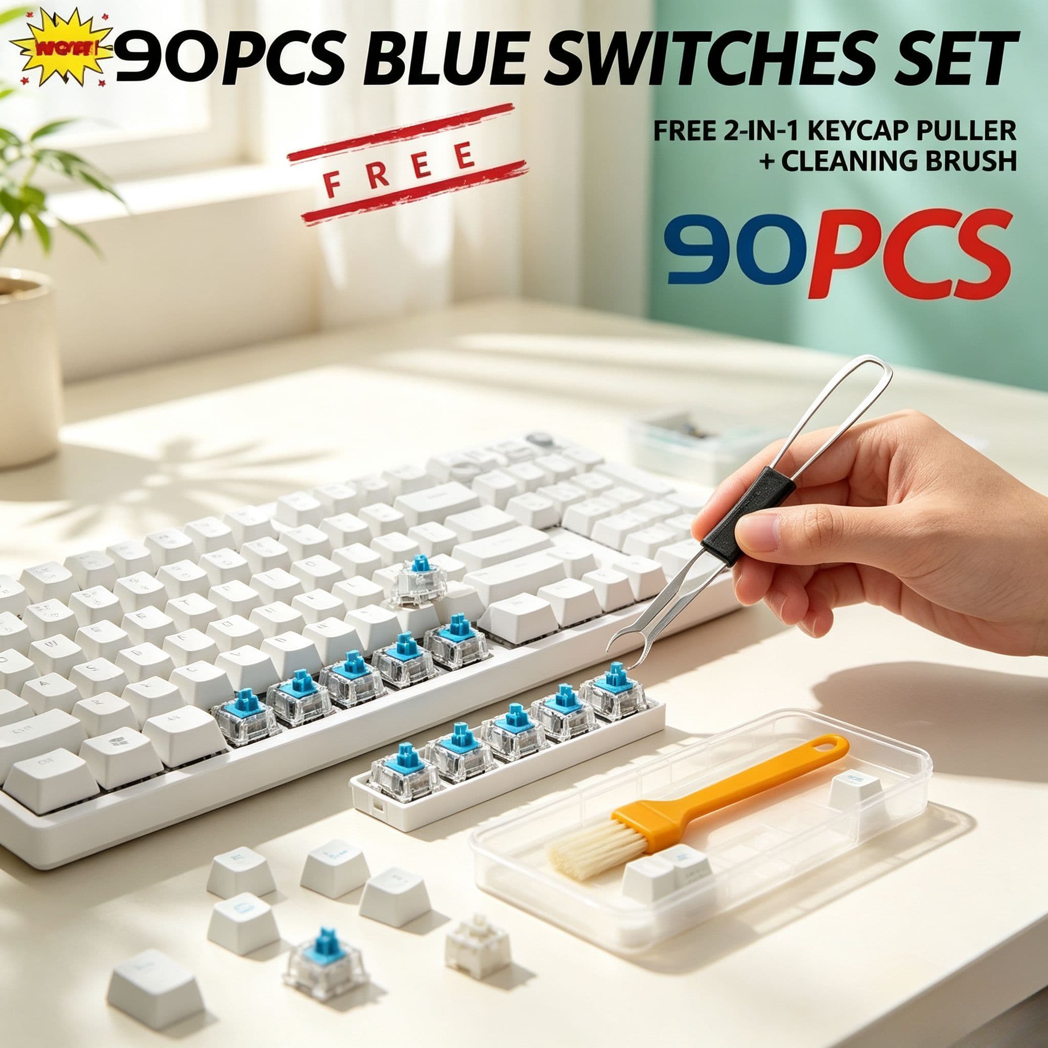 Interruptores Táteis Universais ITLY 3-Pinos para Teclados Mecânicos, Kit 30/50/90 Peças com Extrator de Teclas & Escova