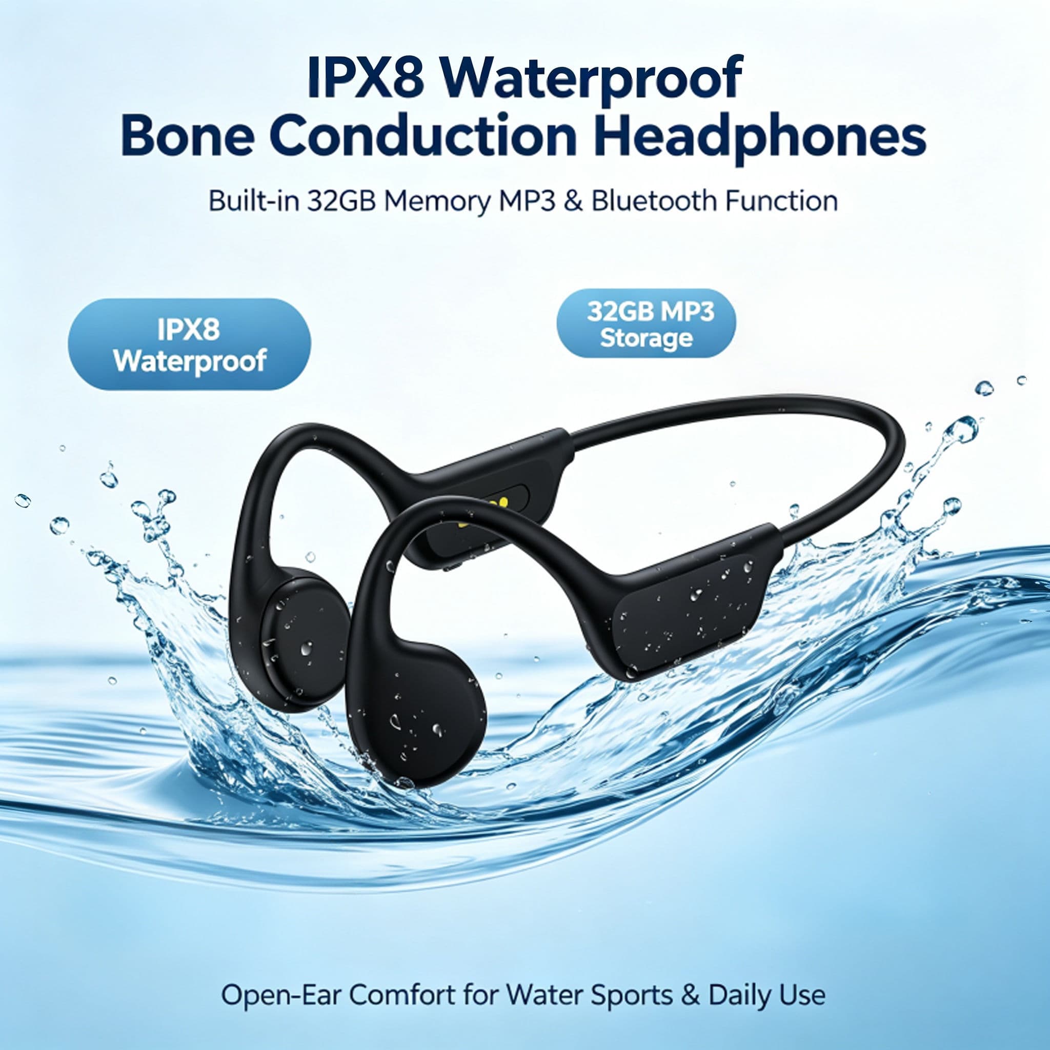 SPRISE Fones de Ouvido à Prova D’água IPX8 Fones de Condução Óssea Memória Interna 32GB Função MP3 e Bluetooth Fones de