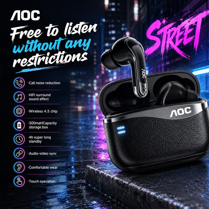 Fones de Ouvido de Baixa Latência AOC ACT4625 Sem Fio Bluetooth 5.4 2.4G Fones de Ouvido com Modo Duplo Fones de Ouvido