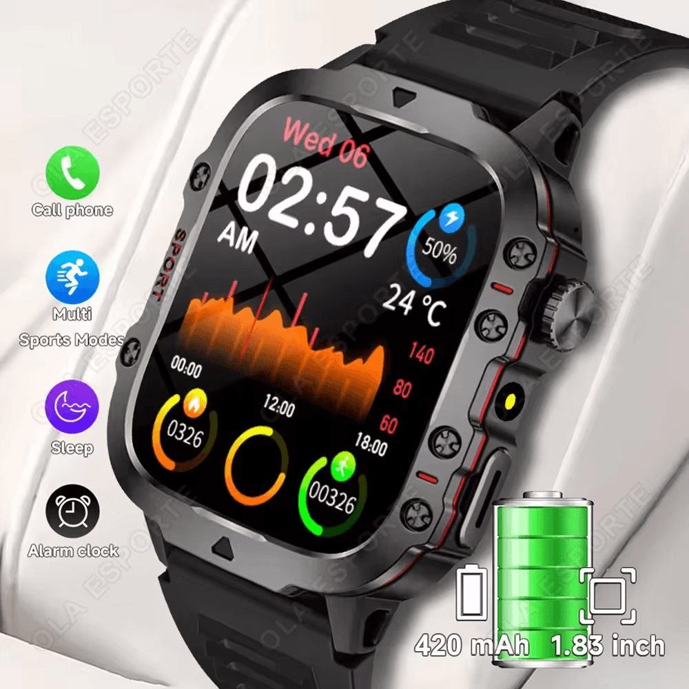 Relógio Esportivo Resistente com Tela HD para Android e iOS, Relógio de Fitness com Chamada Bluetooth, Smartwatch