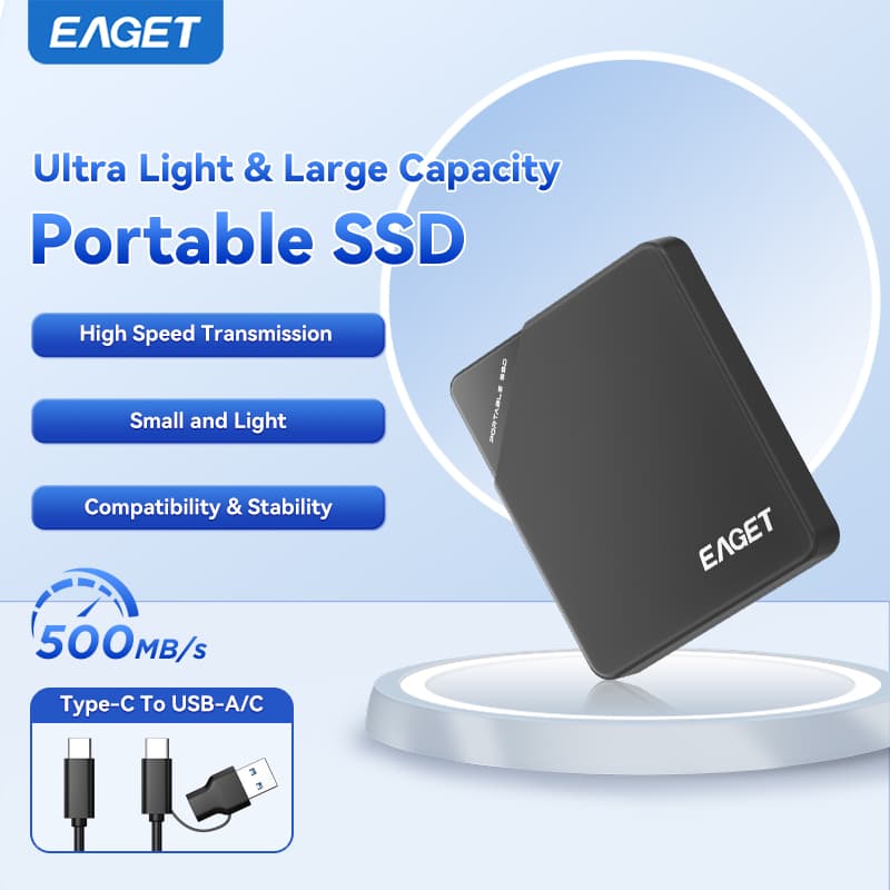 EAGET SSD Portátil USB 3.2 Alta Velocidade Disco Rígido Externo de Grande Capacidade Armazenamento Resistente a Choques