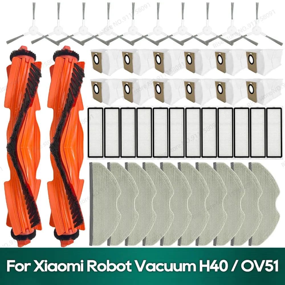 Escovas Principais, Filtros HEPA, Panos de Limpeza e Sacos de Pó de Reposição para Aspirador de Pó Xiaomi H40 / OV51