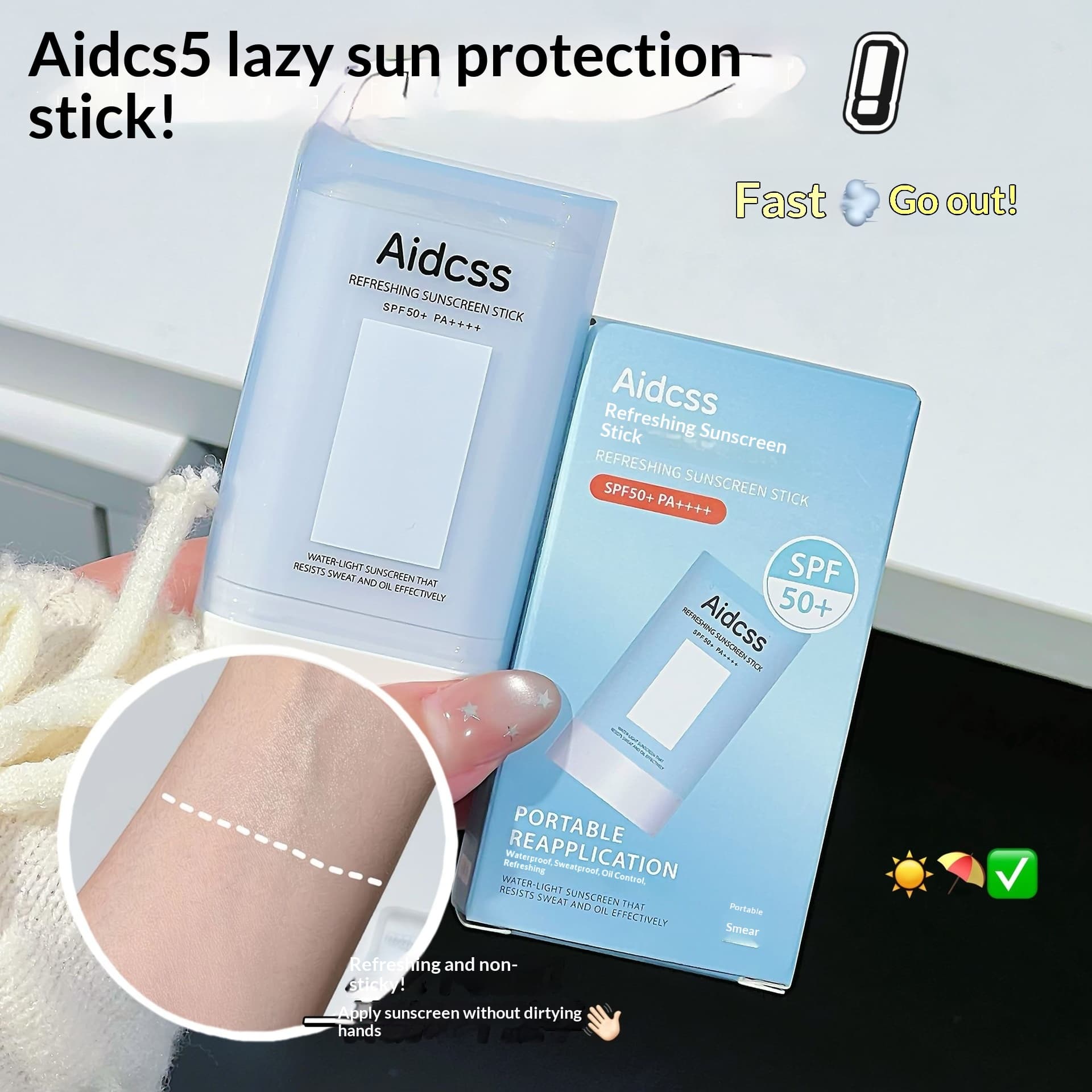 Aidcss Bastão Refrescante de Protetor Solar FPS 50 - Protetor solar leve, não gorduroso e de alta proteção para uso