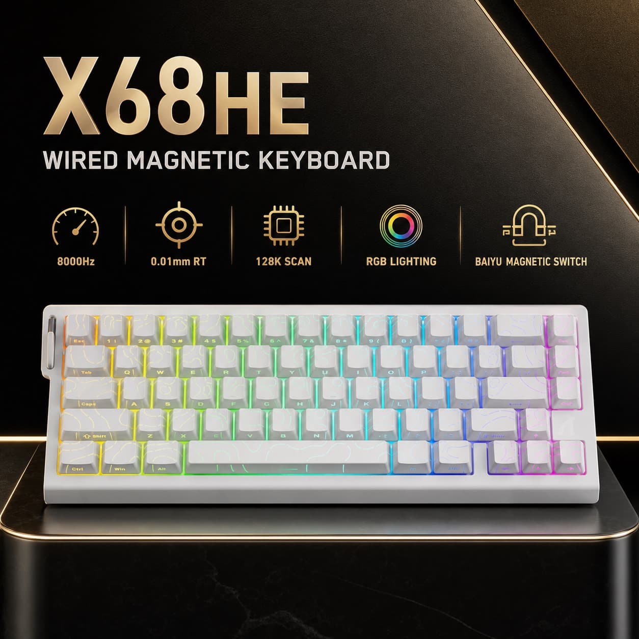 Teclado mecânico Attack Shark X68HE, teclado numérico magnético, teclas rápidas DKS MT TGL, driver web, teclado com fio