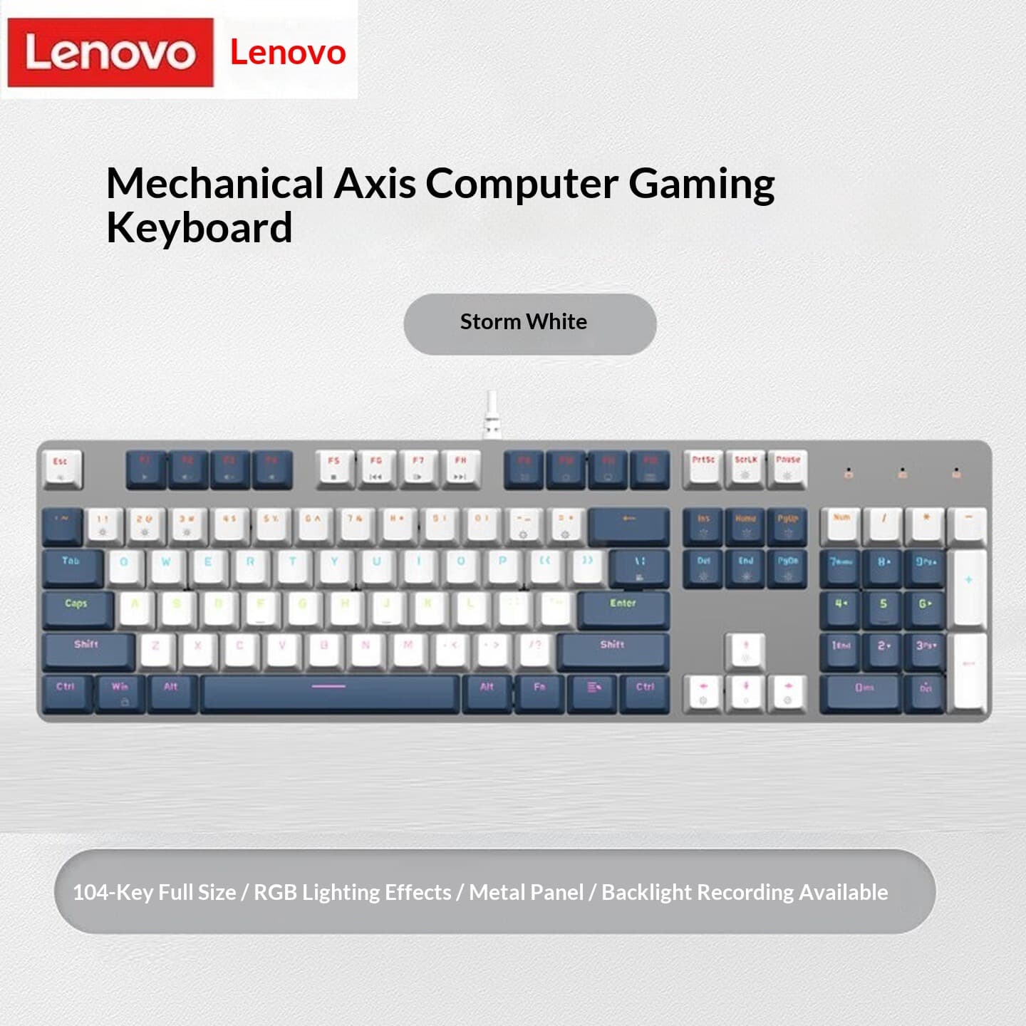 Teclado mecânico com fio Lenovo, teclado gamer rgb completo 104 teclas para e-sports, PUBG, notebook, desktop e uso no