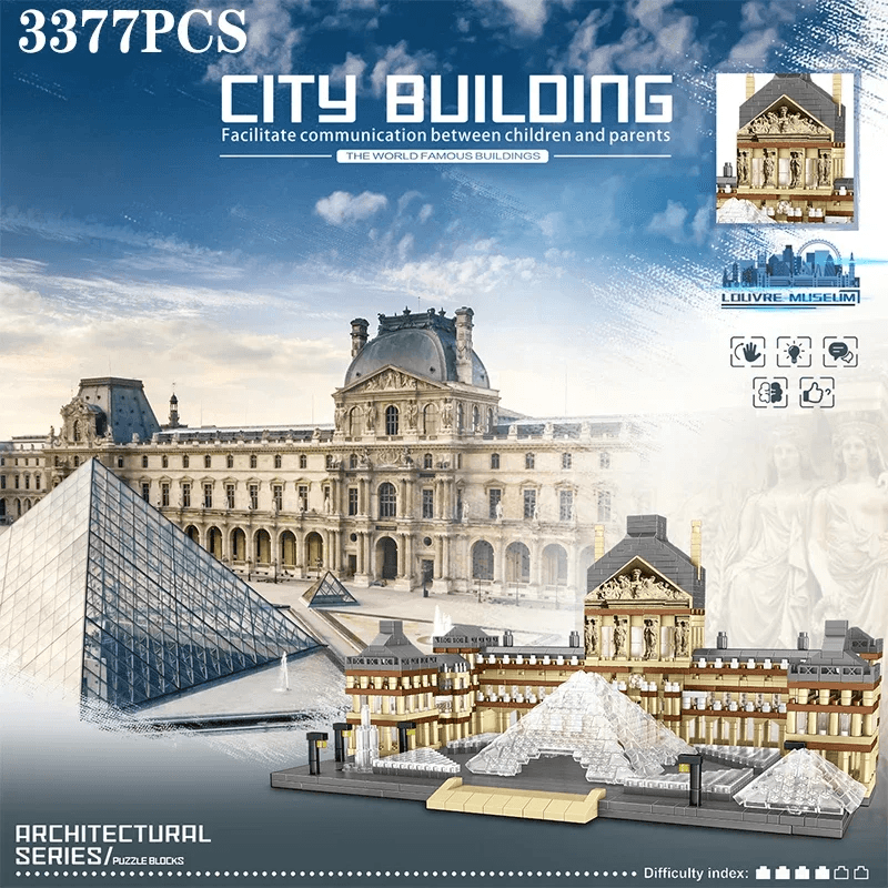 Blocos de Montar Modelo do Louvre da Lego - Blocos de Construção de Atrações Famosas do Mundo, Modelo Arquitetônico para