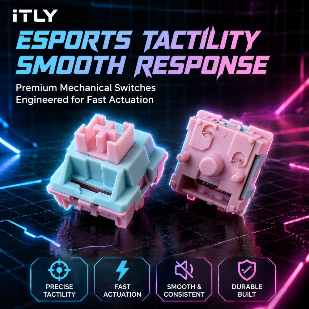 ITLY Interruptor Linear Silencioso Rosa Pêssego 45gf 4,0mm Viagem à Prova de Poeira Interruptor de Teclado Mecânico
