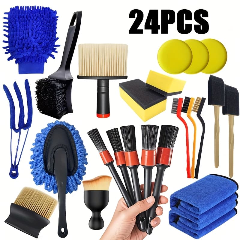 Conjunto Completo de 24 Ferramentas Profissionais de Lavagem de Carro Kit de Cuidados de Limpeza Automotiva