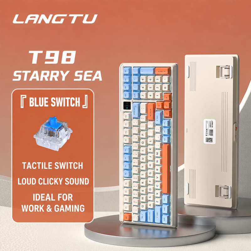 Teclado mecânico com fio LANGTU T98 T98, 98 teclas, estrutura de junta, intercambiável quente, teclado para jogos