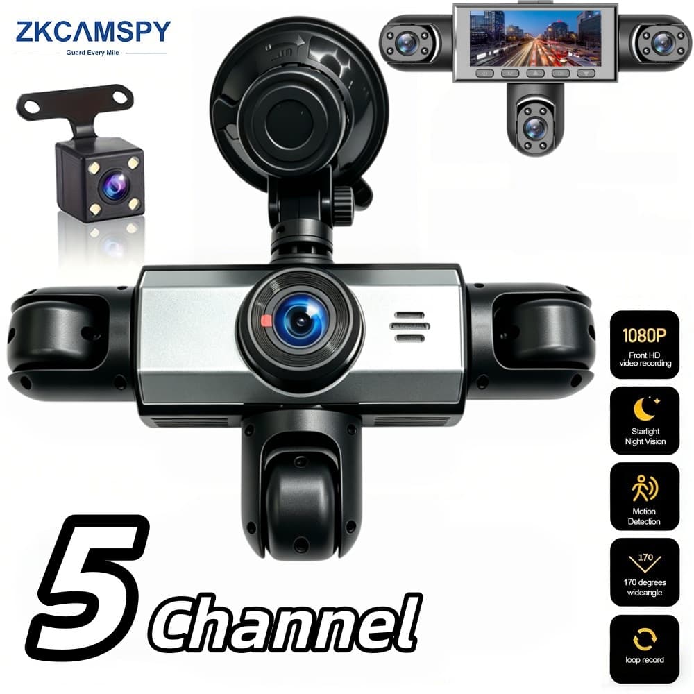 1080p Dashcam 5 Canais 360 ° Dvr Com Câmera De Visão Traseira Monitor De Estacionamento 24h Para Carro