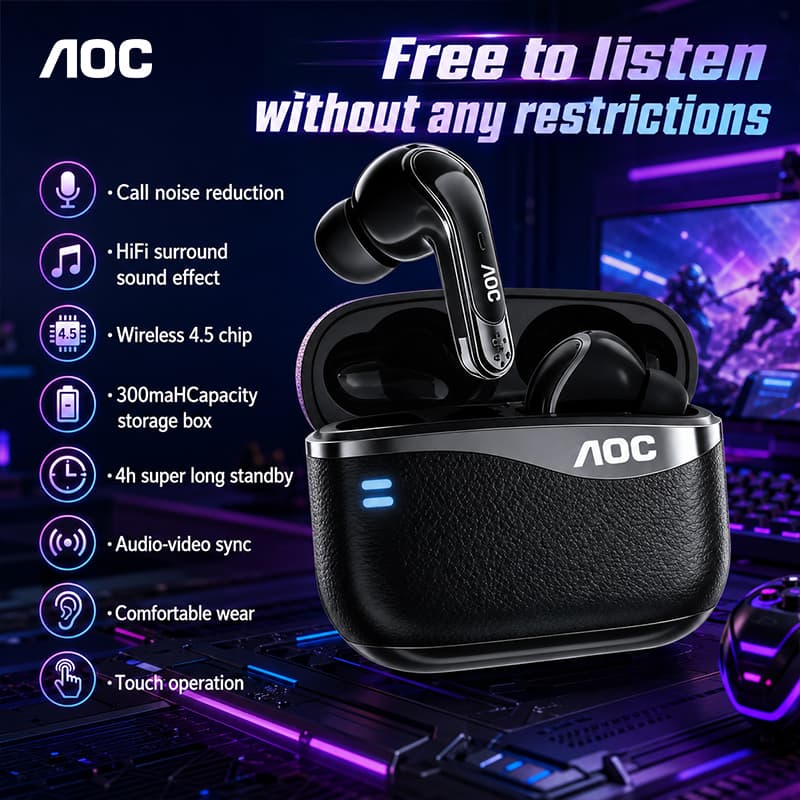 AOC ACT4625 Fones de Ouvido Sem Fio Bluetooth, Fones Intra-Auriculares, Fones de Ouvido para Jogos de Baixa Latência,