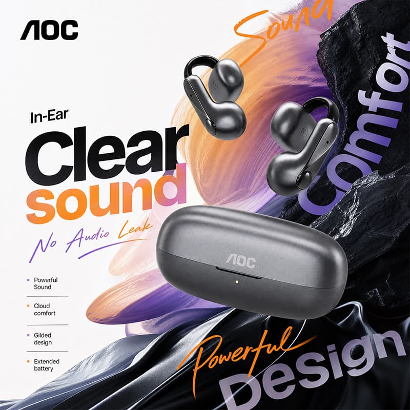AOC ACD4614 Fones de ouvido leves Fones de ouvido abertos Fones de ouvido Bluetooth Tecnologia Controle total por toque