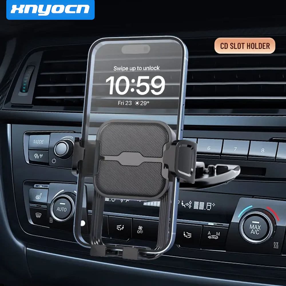 Suporte de Celular para Slot de CD Universal para Carro, Suporte de Gravidade Rotativo 360°, Montagem Rápida,