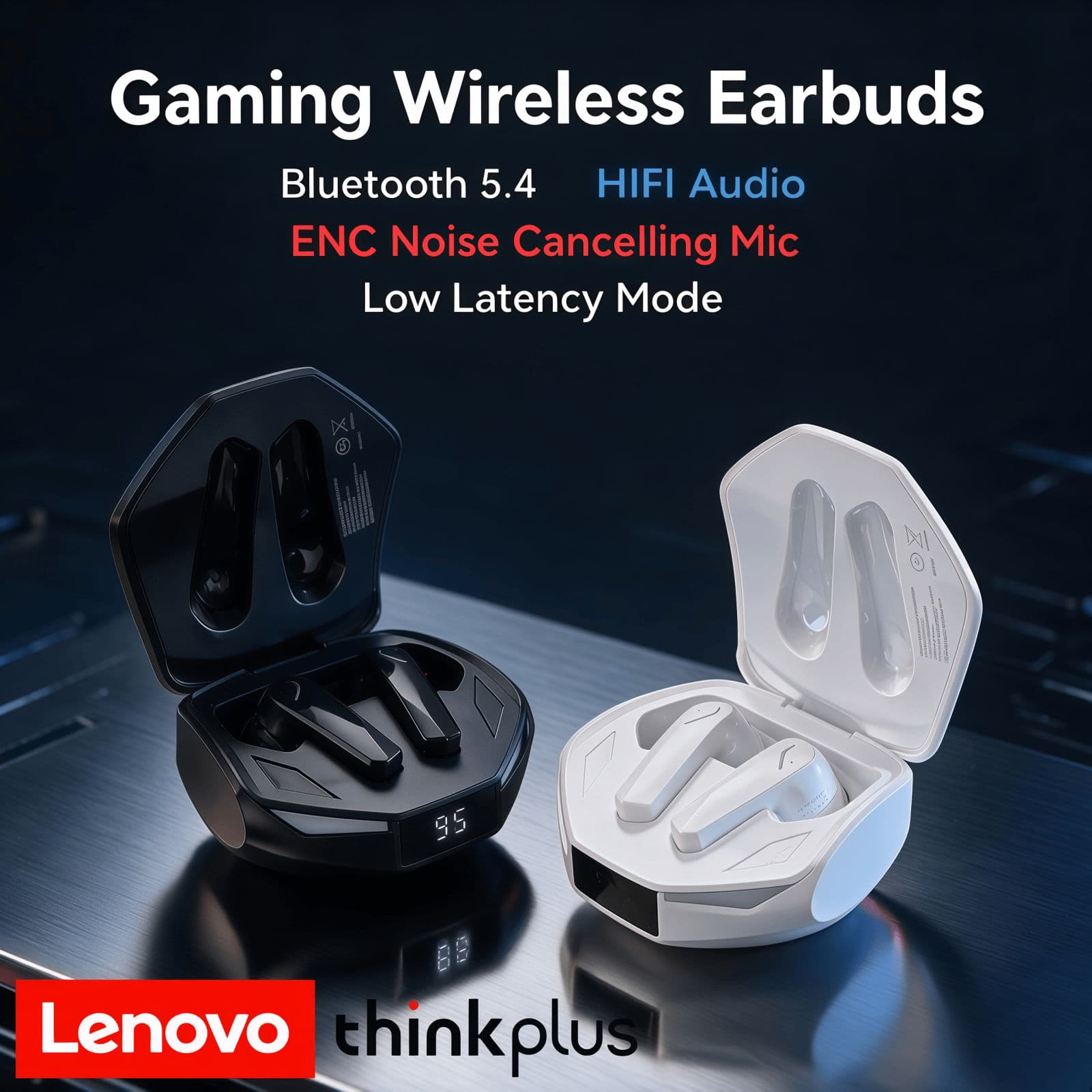 Fones de Ouvido Bluetooth Lenovo XT53 - Fones de Ouvido Bluetooth 5.4 para Jogos à Prova d'Água, Earpods de Áudio HiFi