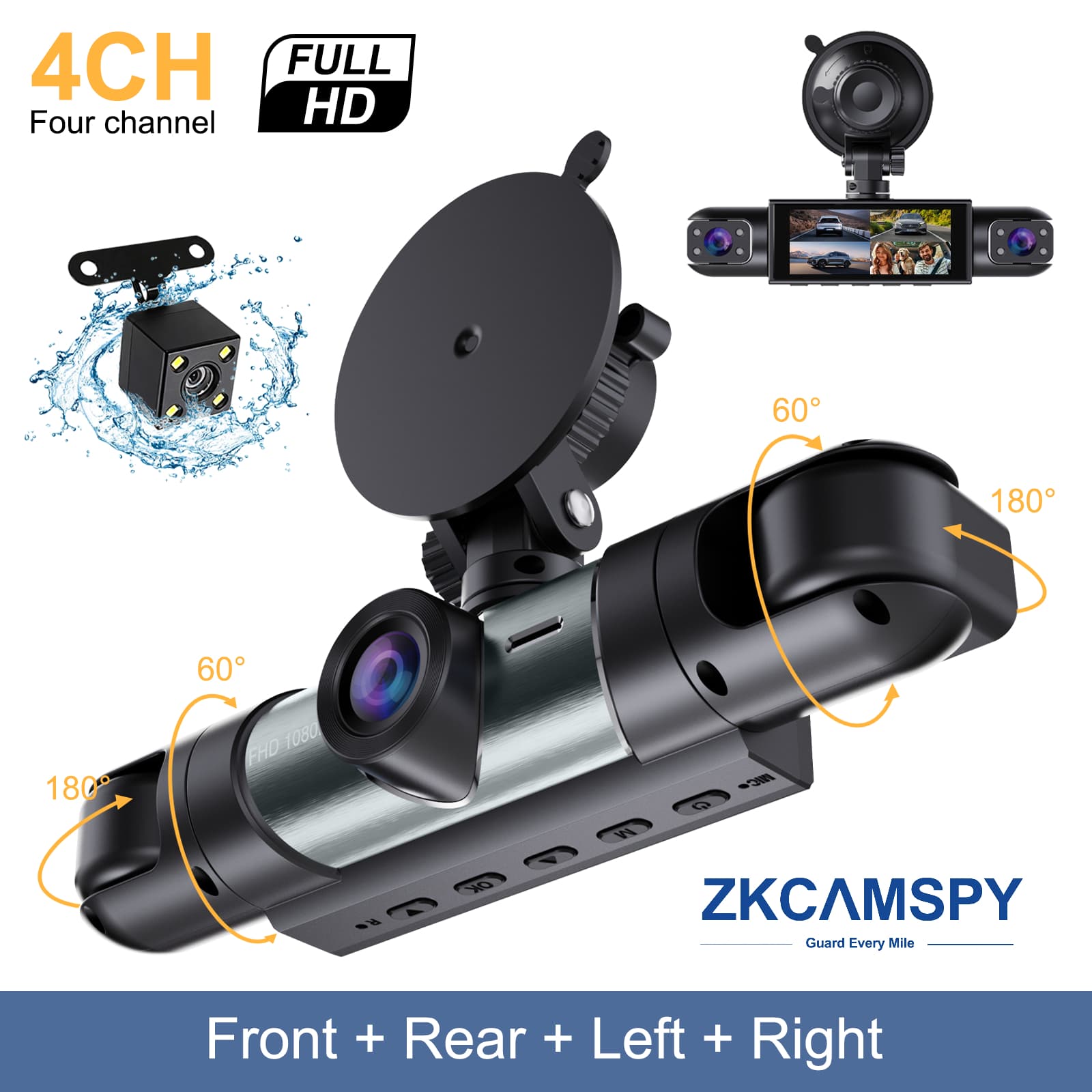 4 Câmeras 1080P para Carro, Câmera Veicular Dianteira e Traseira, Gravador DVR HD com Visão Noturna