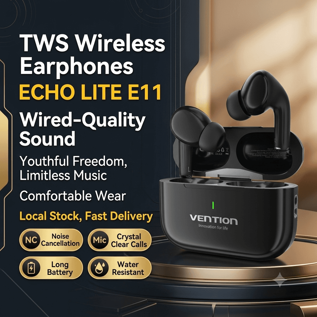 Fones de Ouvido Sem Fio Vention E11 PRO - Fones de Ouvido Bluetooth, Fones de Ouvido TWS, Cancelamento de Ruído, À Prova
