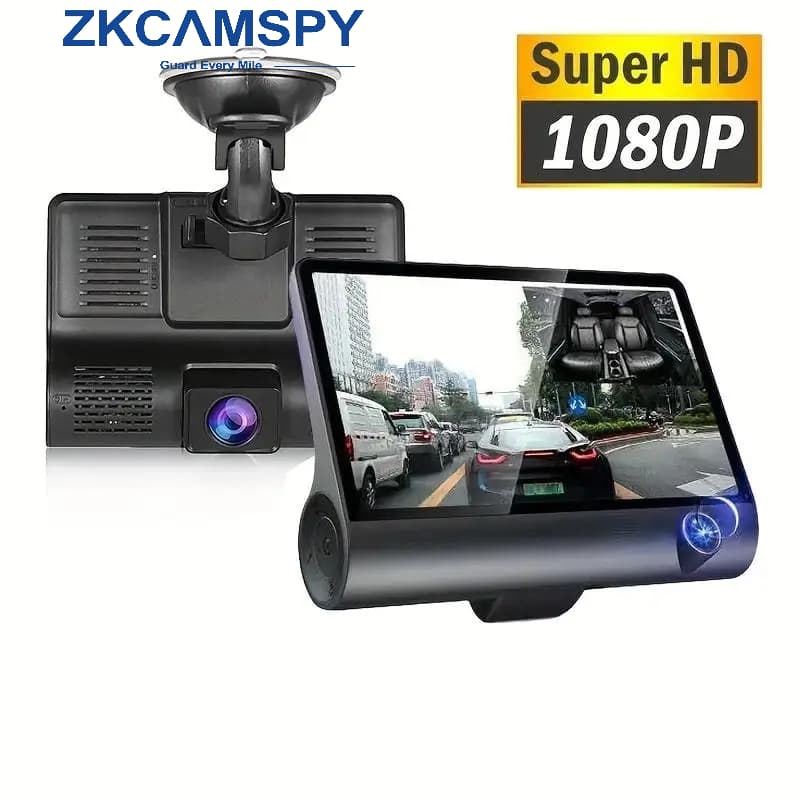 Dash Cam 4.0 Polegadas 3 Lentes Frontal Traseira Gravador De Vídeo Câmera Reversa De Visão Noturna