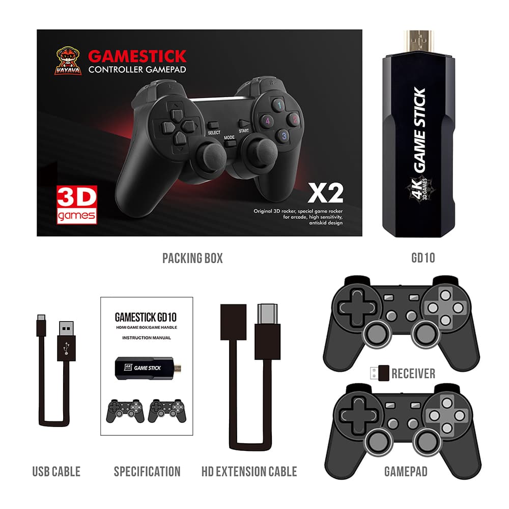 4K HD Game Stick 128GB, 40.000+ Jogos Clássicos Pré-instalados, Controle Sem Fio Duplo 2.4G, Console de Videogame para