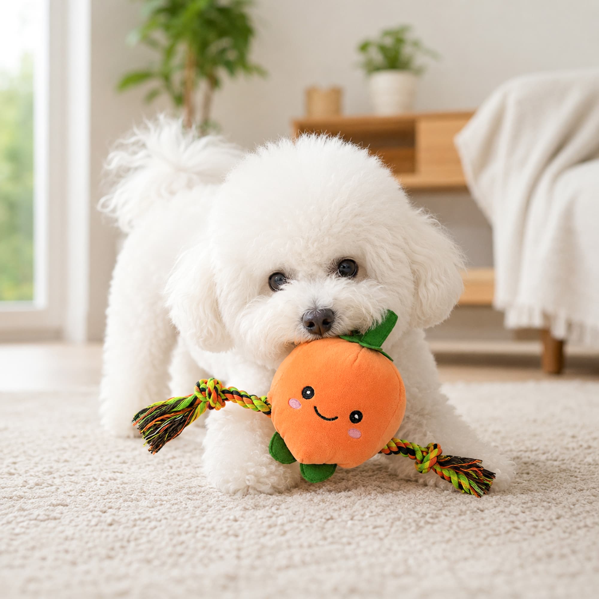 Brinquedo de Pelúcia em Formato de Laranja para Pets, Brinquedo Interativo de Corda para Limpeza dos Dentes de Cachorro