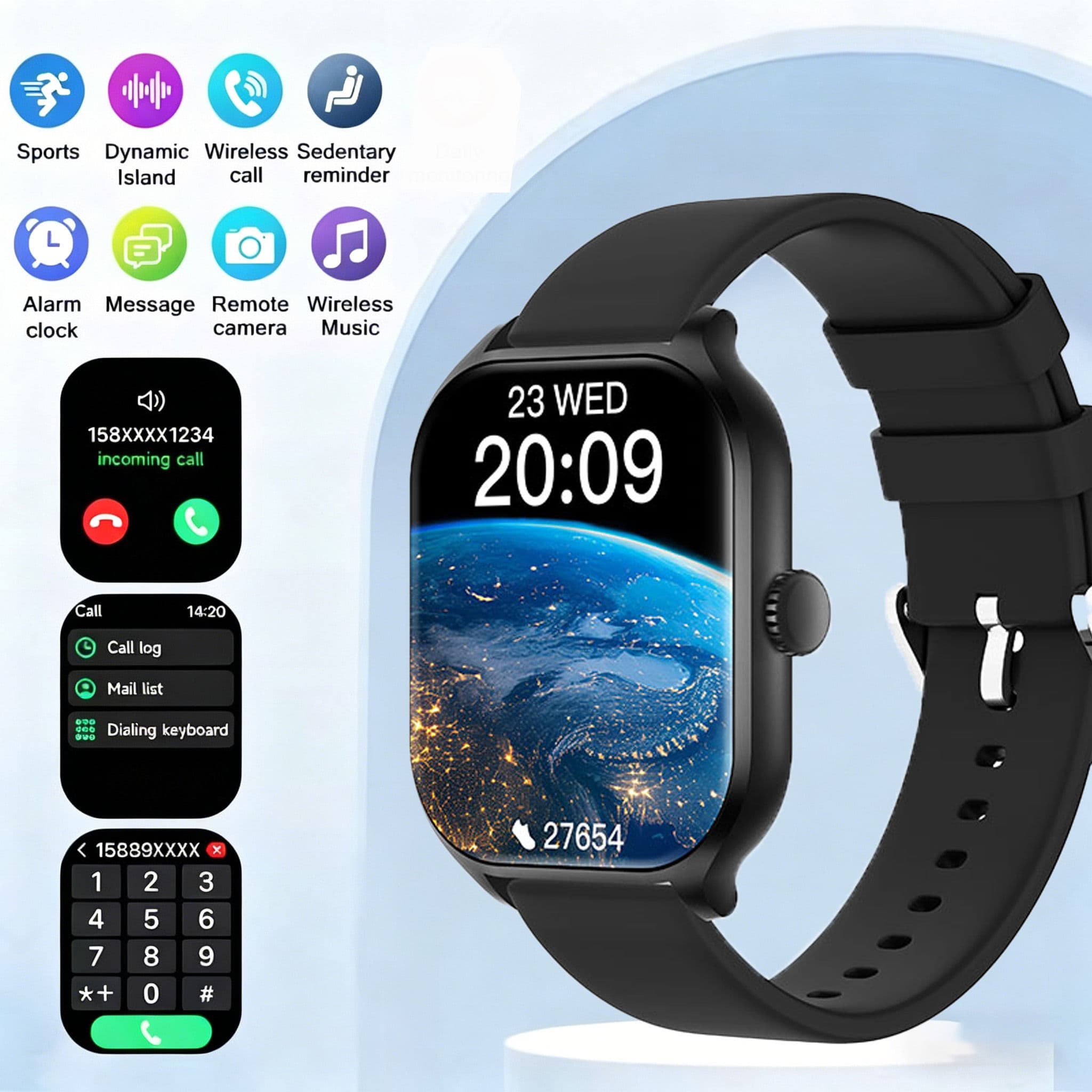 Relógio Esportivo Inteligente, Relógio Fitness, Monitor de Saúde, Smartwatch à Prova D’água, Relógio Bluetooth Sem Fio