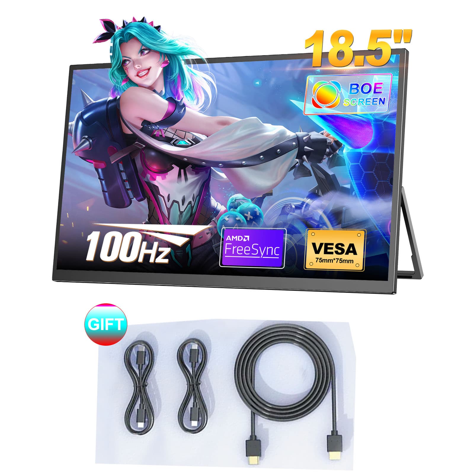 monitor estendido portátil 120Hz de 18,5 polegadas; tela portátil secundária para laptop, display gamer com suporte,