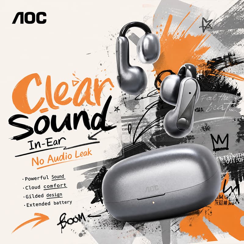 AOC ACD4614 Fones de Ouvido Esportivos Bluetooth com Clipe para Orelha Fones de Ouvido Fones de Ouvido Intra-Auriculares