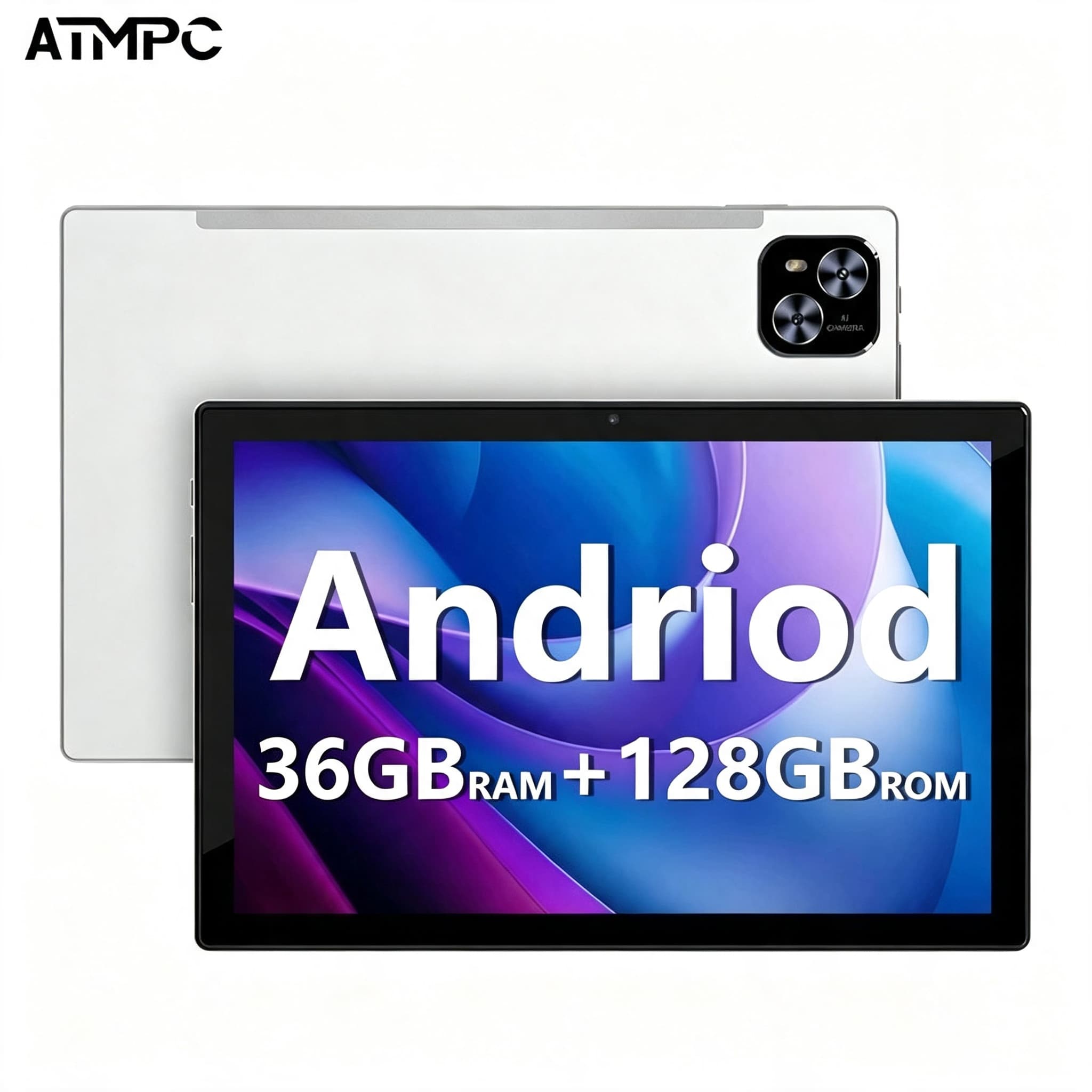 Tablet Android 14 de 10,1 ATMPC, 36 GB (4+32 expansíveis) de RAM, 128 GB de armazenamento, câmeras frontais e