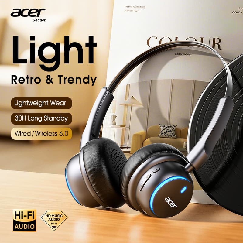 Fone de ouvido tipo C Acer OHR645 com microfone, fone de ouvido Bluetooth sem fio, fone de ouvido com entrada Tipo-C,