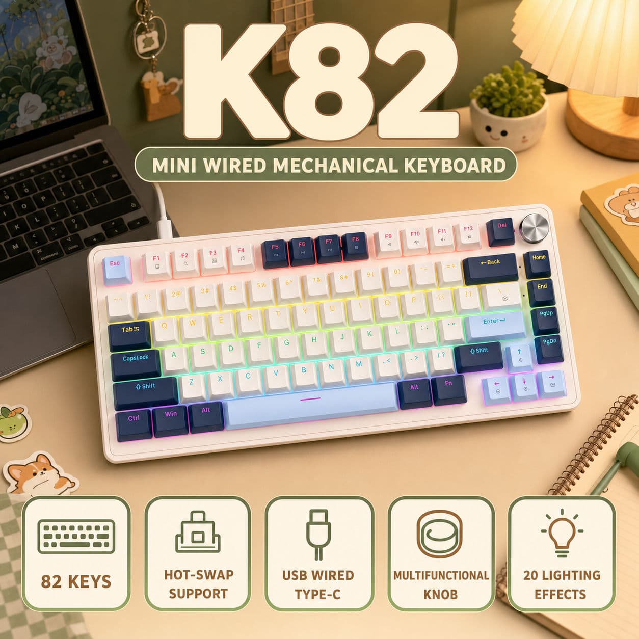Teclado mecânico APAYADO K82, teclado para jogos, 82 teclas, conexão USB-C com fio, teclas substituíveis quentes,