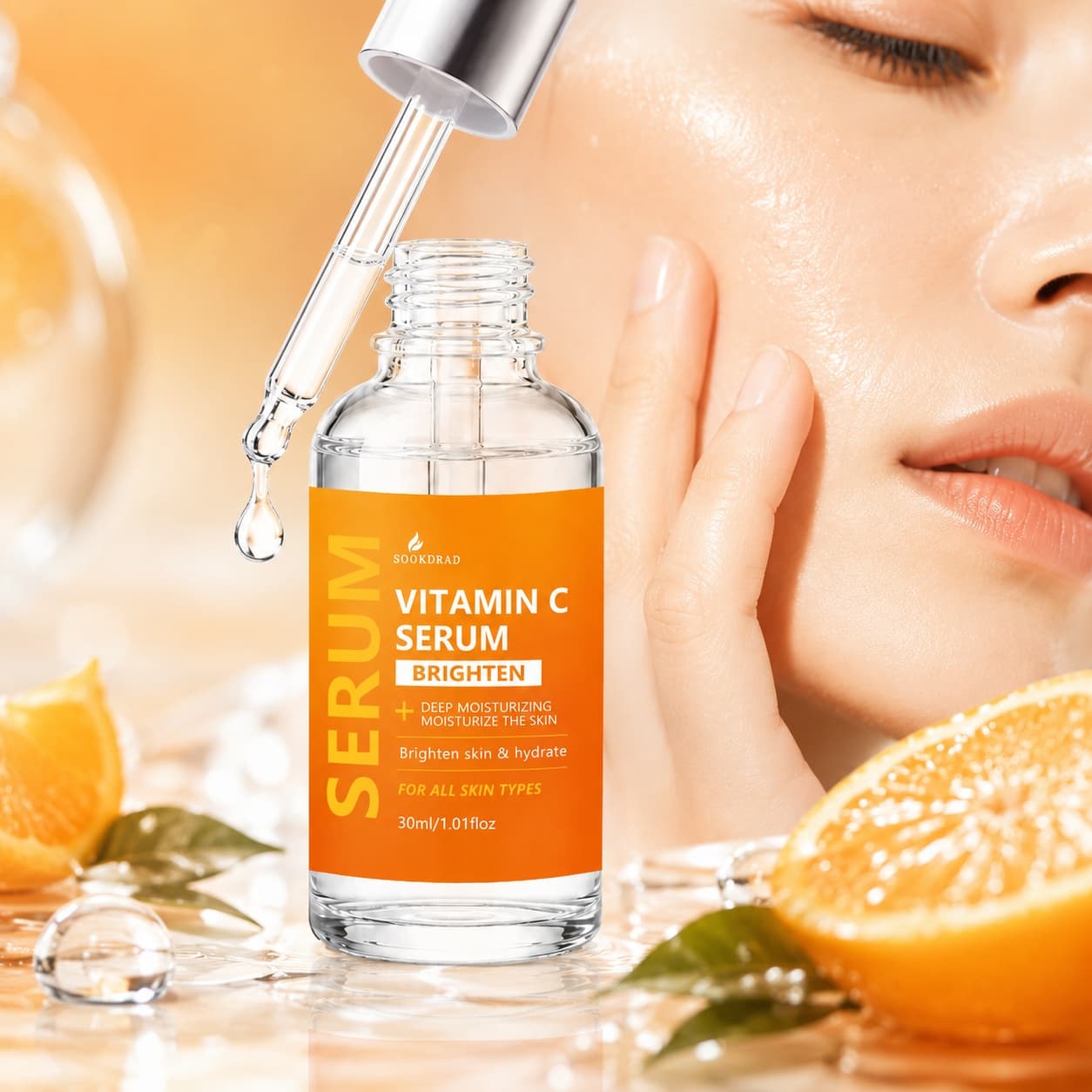 de Vitamina C, Clareia a Pele, Hidrata, Cuidado Diário para a Pele, Todos os Tipos de Pele, 30ml/1.01fl.oz