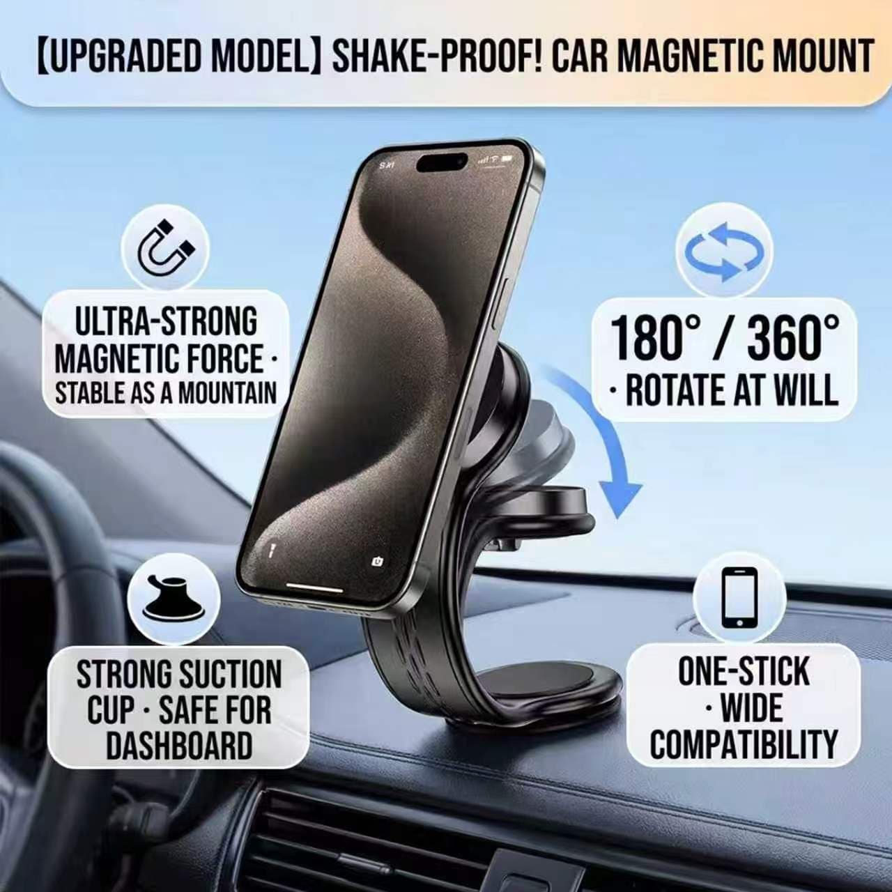 Suporte Magnético Dupla Face e Deformável para Carro, Dobrável 180°, Rotação 360°, Saída de Ar do Painel, Suporte de