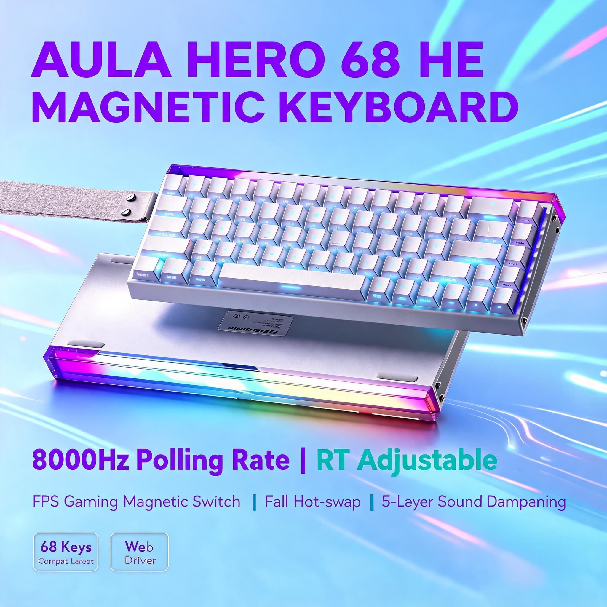 Aula Hero68 Teclado Mecânico Para Jogos Em Forma De Interruptor Magnético Teclados Hot Swap 68 Teclas