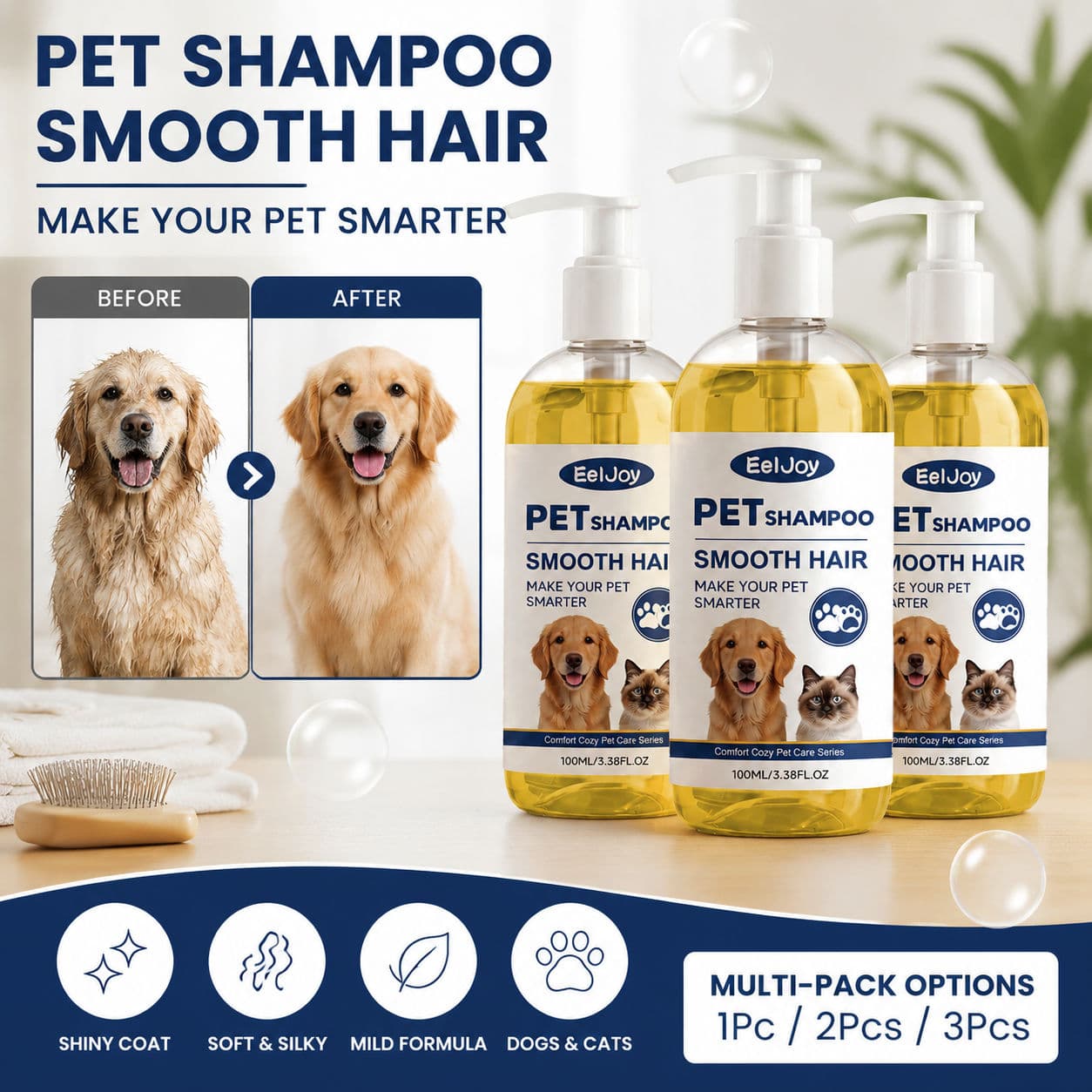 Shampoo de Óleo de Coco para Animais 100ml – Limpeza Suave com Decil Glicosídeo e Glicerina, Desembaraça e Amacia o