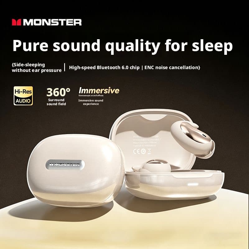 Fones de ouvido Monster A05 ANC+ENC intra-auriculares para dormir, fones de ouvido Bluetooth True Wireless, fones de